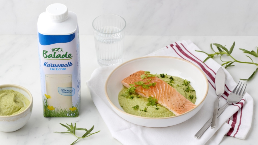 Zalmfilet met broccoli-hazelnootpuree